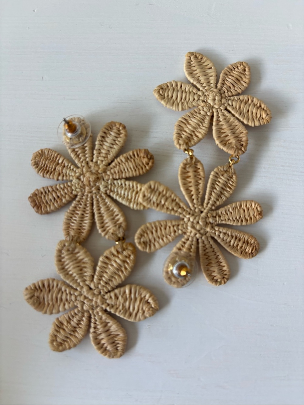 Tuckernuck Handwoven Beige Floral Drop Earrings - Women Accessories
